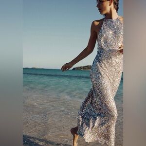 Zara Halter Neck Knit Dress With Multicolor Sequins, Size S